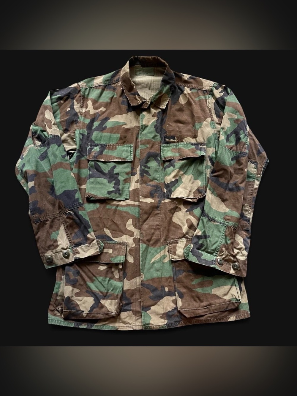 Vintage 90s US Military Woodland Camo Field Coat Shirt Size Small Long